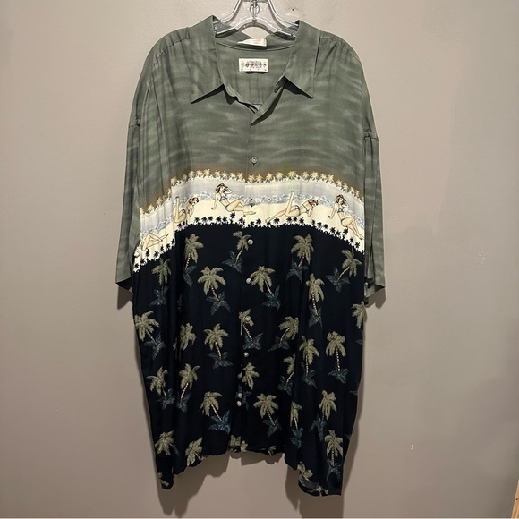 Campia Moda Hawaiian Shirt Mens 3XL Short Sleeve Button Up Shirt Pin Up Girls - Picture 1 of 9